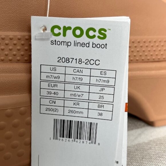 SOLD Crocs Stomp Faux Fur Fully Lined Rubber Ankle Boots Color CORK M- 7/W -9 - Picture 2 of 13